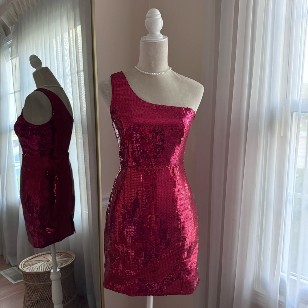 Forever 21 Pink One Shoulder Sequin Party Dress Size S